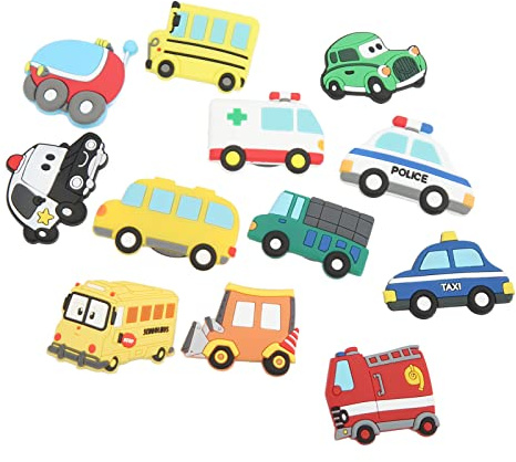 12 Stück Kühlschrankmagnet Kühlschrank Dekoration Cartoon Auto Muster Aufkleber 3D Personalisiertes Weiches Magnet Spielzeug für Klasse Büro Klassenzimmer Spielplatz