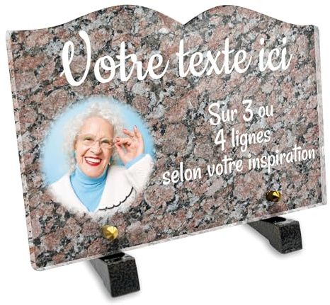 Plaque funéraire Livre avec Photo Personnalisable en plexi Motif Granite 1, différentes Tailles, épaisseur 6mm, personnalisée sur Plusieurs Lignes 22x15 cm