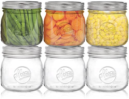 Tebery 6 Pack Wide Mouth Home Glass Mason Jars with Airtight Lids and Bands, 16Oz Canning Glass Jars for Canning, Fermenting, Pickling, Decor