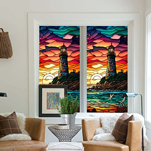 Fensterfolie Leuchtturm Lila Gelb Sichtschutzfolie Fenster Klebstofffrei Fensterfolie Blickdicht Milchglasfolie Selbstklebend Fenster Fensterfolie Selbsthaftend Folie Fenster Sichtschutz 60x200cm