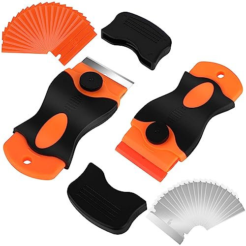 2 pezzi Raschietto Vetro, con 40 Lame (20 in 20 acciaio Inox e 20 in Plastica),per Vetro Finestra Rimozione di Decalcomanie di Vinile Adesivi & Colla da Auto, Barchee Altre Superfici Delicate