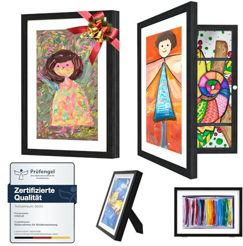 Ciscle Kids Art Frames, 2 Pack A4 Fillable Front Opening Photo Frames, Display Frames for Kids Artwork for 150 Pictures, Ideal for Children's Drawings, Kids Art Projects, School, Home or Office(Black)