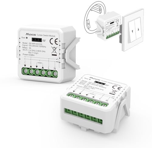 Maxcio Smart Rolladenschalter, WLAN Rolladensteuerung Relais Modul mit Timer, Prozentfunktion, Sprachsteuerung, Kompatibel mit Alexa, Echo, Google Home, Smart Life, Neutralleiter Erforderlich, 2 Packs
