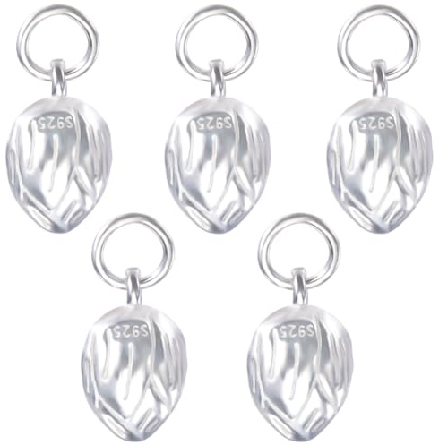 Beebeecraft 1 Box 5Pcs Flower Charms 925 Sterling Silver Plant Oval Lotus Bud Nature Charms Dangle Charms Pendants with Jump Ring for Spring Them DIY Jewellery Making (12 * 7mm)