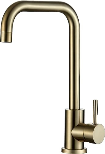 Home Range Brushed Gold Finish Kitchen Sink Tap | Single Lever Modern | Durable Brass Monobloc Tap with 360° Swivel Spout | Hot and Cold Water Mixer | U-Shaped Design