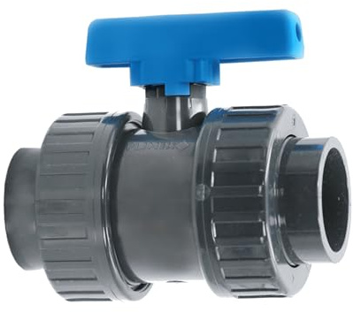 HAF 1x PVC 2 Wege Kugelhahn Blauer Griff mit 50mm x 50mm | Klebemuffe x Klebemuffe | Absperrhahn aus grauem PVC-U | PN16 für Poolfitting, Pool, Schwimmbad, Poolverrohrung, Druckleitung, Rohrleitung
