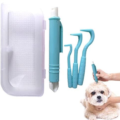 Lesunbak Tire Tique Pince A Tique Et Crochets Anti Tiques - pour Chiens Chats Chevaux Animaux Outil De Personnes Tire Tiques Retirer Différents Crochets Bleu