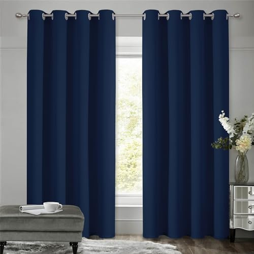 VEHEDE Dunkelblau Thermovorhang Haustür Verdunklungsvorhänge, Vorhänge Blickdicht Gardinen Schlafzimmer 210 cm Lang, Thermovorhang Kälteschutz 210 cm Lang, H 210 x B 140 cm, 2er Set