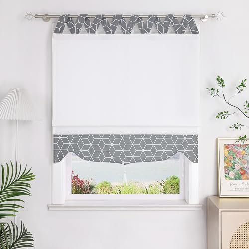 SCHOAL Raffrollo mit V-Schlaufen Raffgardine Blickdicht Rollo mit Geometrische Muster Vorhang ohne Bohren 1 Stück BxH 120x140 cm Grau