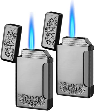 Paquete de 2 mecheros recargables de butano de llama simple, a prueba de viento, encendedor de llama ajustable para hombres y mujeres (sin butano)