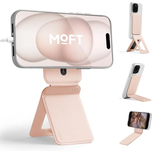 MOFT Phone Tripod Stand Selfie Stick for iPhone, Multi-Angles iPhone Stand, Lightweight & Portable Phone Holder, Strong Magnets, MOVAS Vegan Leather, Travel Essentials, Peach Pink (Without Card Slot)