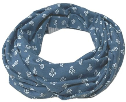 Landhuis Handmade - Damen Loop Schal blaugrau mit Ankern – maritimer Baumwoll-Schlauchschal – handgefertigt aus Jersey – weich & bequem