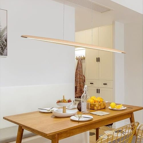 Aleaty LED Holz Hängeleuchte Esstisch Pendelleuchte 3000-6000K Dimmbare mit Fernbedienung Tisch Hängelampe Höhenverstellbar Modernes Geradliniges Design Wohnzimmerlampe Hängend (Holz, L150cm)