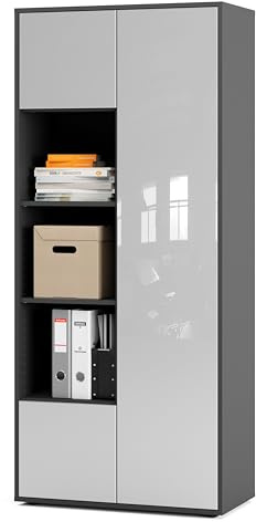 SIMPLYFURN Büroschrank Amira T30, Anthrazit/Weiß Hochglanz, 180x80x40 cm