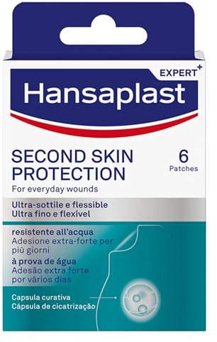 Hansaplast Second Skin Protection, Cerotti impermeabili per un'adesione fino a 72 ore, Cerotti cicatrizzanti con capsula curativa, Ultra sottili e 2x più flessibili, 1 confezione da 6 cerotti