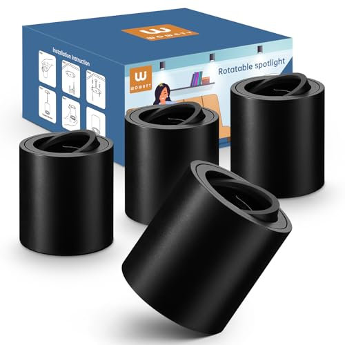wowatt Lot de 4 Spots de Plafond Noir, Spot LED en Saillie Orientable, Plafonnier Spot avec Douille GU10, pour Modules GU10 et LED, Spot Plafonnier en Aluminium, Ø80x85mm, Rond(Sans lampe GU10)