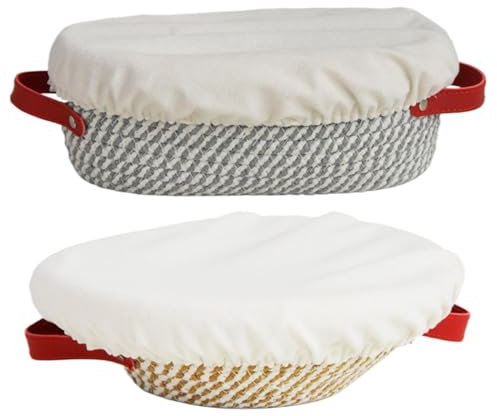 Bannetons - Cesta de prueba de pan, paquete de 2 suministros para hornear pan de masa madre, cesta de ratán hecha a mano con forros y tapa, tolva de prueba para hornear, herramientas profesionales y