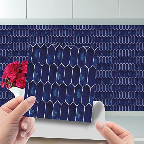 Credence Adhesive Pour Cuisine Bleu Marine Carrelage Adhesif Mural Cuisine,Pvc Imperméable Stickers Carrelage Salle De Bain,Stickers Muraux Cuisine Auto-Adhésif 24 PC(10x10cm)