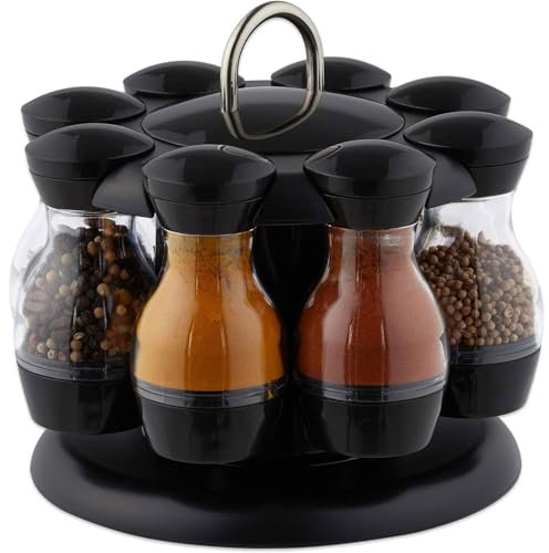 MVIWEO Carrusel de especias giratorio, 8 botes de especias, estante giratorio 360°, organizador de especias de cocina, recipiente transparente para especias, portátil, plástico, altura 17 x 19 cm