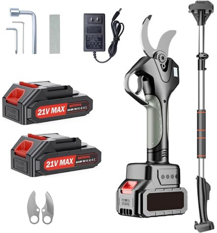 Forbici Potatura a Batteria con Asta Telescopica, 2 in 1 Forbici Potatura Elettriche con 2 Batterie da 4000 mAh, Forbici da Potatura a Batteria con Motore Brushless per Giardinaggio, Alberi da Frutto