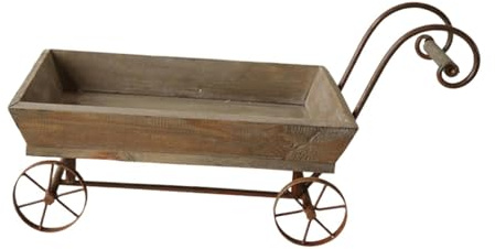 perfk Rustikaler Pflanzwagen aus Holz, Pflanzenständerhalter mit Rädern, Pflanzkübel für den Außenbereich, Blumenwagen für den Garten, Wohnzimmer,
