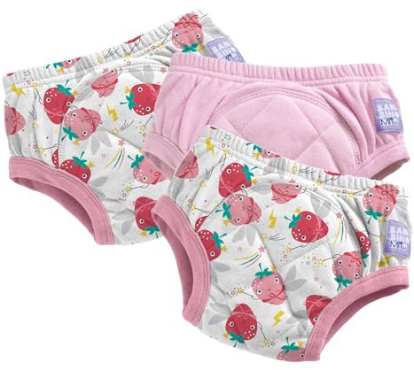 Bambino Mio potträningsbyxor för småbarn, 3-pack, 2–3 år, superrosa jordgubbar – återanvändbara, tvättbara, baby och småbarn, pojkar och flickor med korsstygn