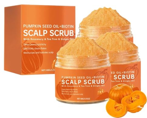 Pumpkin Scalp Scrub,Pumpkin Seed Oil Scalp Exfoliator With Biotin & Rosemary,Kopfhaut Peeling,Haarbehandlung,Haarpflege, Natürliches Scalp Scrub Kopfhautpeeling,Shampoo für Männer & Frauen (3pc, 12g)
