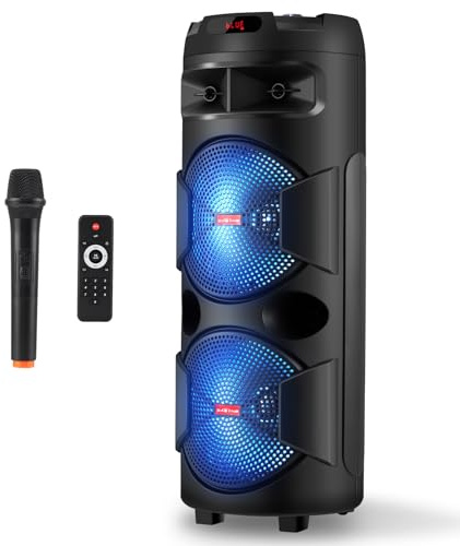 ZYMY Large Bluetooth Speaker with Karaoke Machine for Adults, Double 12’’ | Big Party Speaker 40W(500W Peak), Wireless Mic, MIC.PRI, TWS, Remote, Portable PA System for Outdoor