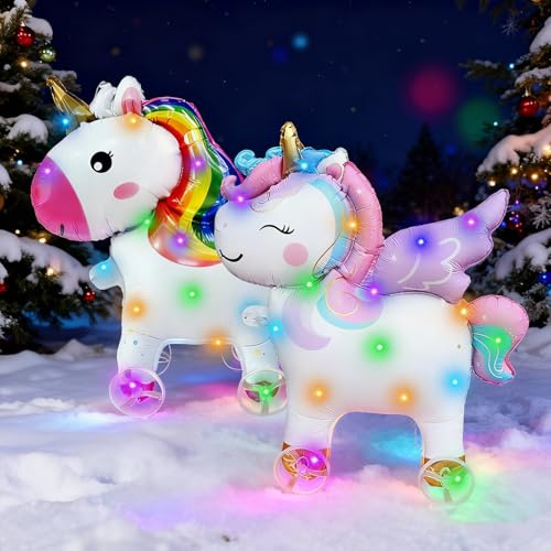 Einhorn Luftballons 2 Stück 3D Folienballon Einhorn Stehend Einhorn Deko Kindergeburtstag Einhor-n Ballons Geburtstag für Kinder Geburtstag Babyparty
