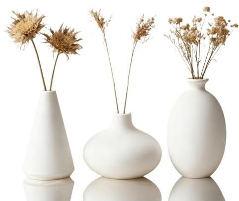 Ceramic vase Set-3 Small Flower vases for Decor, Ceramic Bud Vase Set, Home Decorative Vase, for Wedding Centerpieces, Living Room and Bedroom Decor, Modern Boho Farmhouse Home Decor(White)