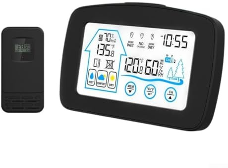 Thermomètre hygromètre intérieur/extérieur, hygromètre précis détachable avec moniteur d'humidité, grand écran LCD, pour bureau, jardin, cave (noir)