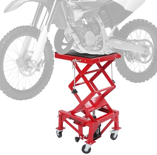 RUETERY Hydraulische Motorrad Hebebühne 200kg Tragkraft, Hubhöhe 35-87cm, Motorradhebebühne mit 4 Sicherheitsstangen und Rollen, für Werkstatt und Garage