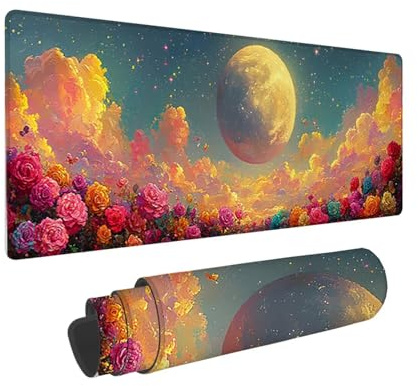 Tapis de Souris de Jeu, 800 x 300 mm XXL Tapis Souris Gaming Grand, Antidérapant Étanche, iExtended Long Clavier Mouse Pad XXL, Accessoire Bureau, pour Gamer, Ordinateur, PC (Lune) i-903