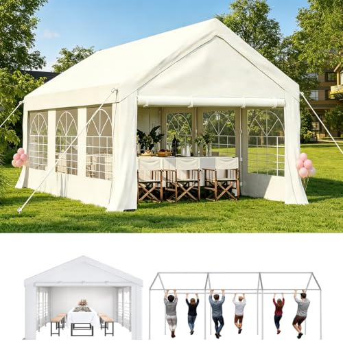 Hawthyhome Partyzelt 4x6 Wasserdicht Stabil Pavillon PE PlaneGartenzelt UV Schutz 50++ Zelt Festzelt Gartenpavillon für Garten, Party, Festival, Hochzeit, Weiß