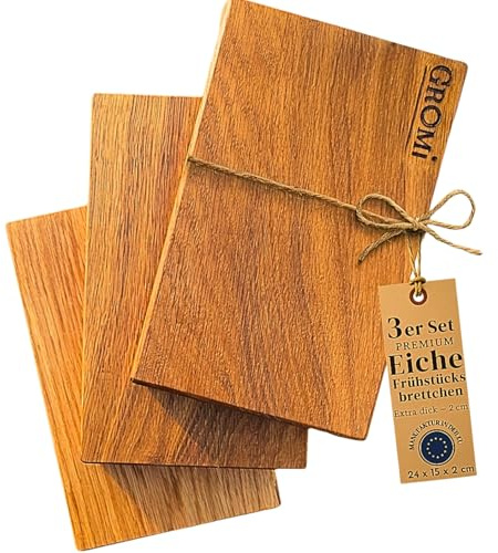 Frühstücksbrettchen – 3er Set Eiche – Holzbrett Küche – antibakteriell & langlebig & handgemacht – Holzschneidebrett Brettchen | 24×15×2 cm| Gromi