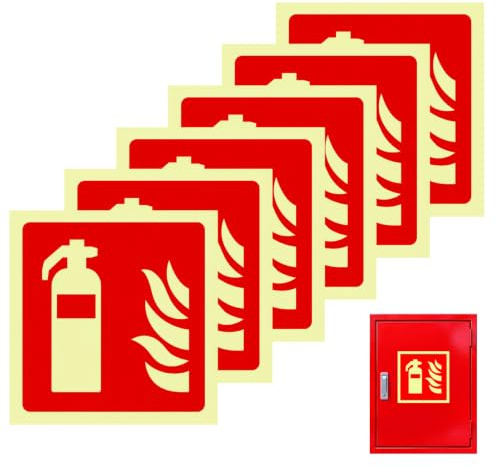Cartel Extintor Homologado 2026 6 Pcs 15x15cm — Señal Extintor Autoadhesiva Impermeable Fluorescente, Señalización Seguridad Interior Exterior Oficina Hogar Garaje Comercio