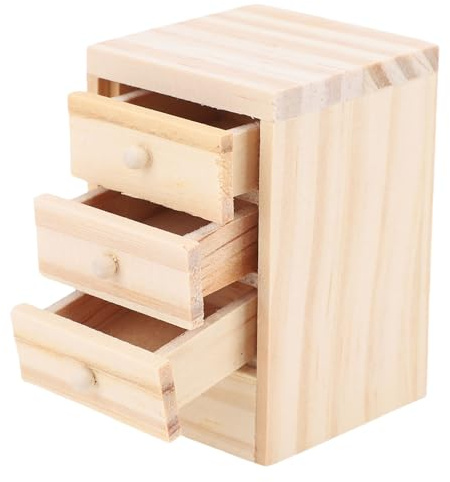 Jiawu Comodino per Casa delle Bambole, Struttura in Legno di Betulla con 3 Cassetti Funzionali Comodino in Miniatura per l'arredamento della Camera da Letto della Casa delle Bambole