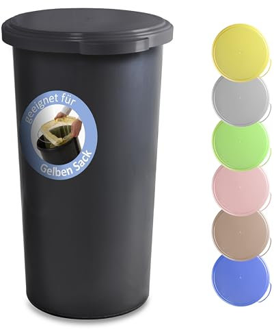 KUEFA 60L Müllsackständer mit flachem Deckel - Gelber Sack Mülleimer (Grau)