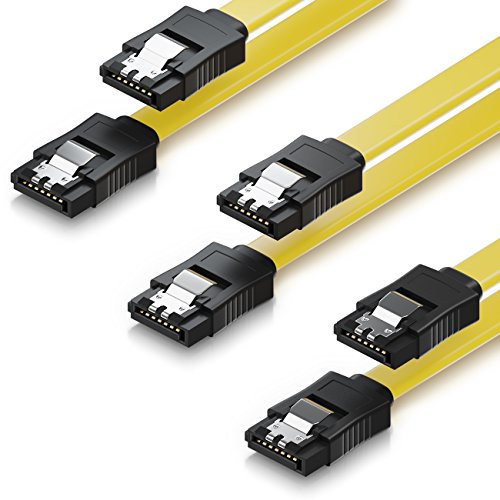 deleyCON 3x 50cm SATA III Kabel im Set S-ATA 3 Datenkabel - HDD SSD Verbindungskabel Anschlusskabel Metall-Clip 6 GBit/s - 2 Gerade L-Type Stecker - Gelb