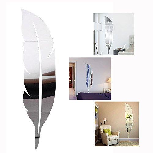 Cisixin 3D Specchio Adesivo da Parete in Acrilico a Forma di Piuma, DIY Decorazione da Muro per Casa