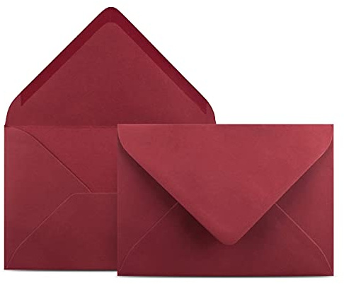 100 kuvert DIN C6 mörkröd – 11,4 x 16,2 cm – kuvert med 120 g/m² våtlimning, spetsig klaff – kuvert utan fönster – Colours-4-you