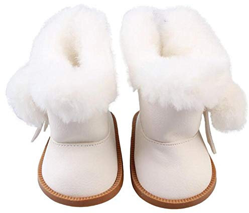 Uteruik Puppenschuhe Plus Samtstiefel für 46 cm Mädchenpuppe Winter warme Schuhe Outfits Kostüm Zubehör, 1 Paar (weiß)