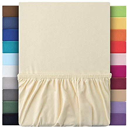 Premium Plus Topper Bezug Boxspring Spannbetttuch Jersey 180x200 cm - 200x220 cm 100% Baumwolle (Creme/Naturweiß)