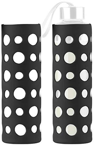 PEARL Flaschen: 2er-Set Schwarze Silikonhüllen für Trinkflaschen aus Borosilikat-Glas (Trinkflasche spülmaschinenfest, Flasche mit Schraubverschluss, Silikonhülle)