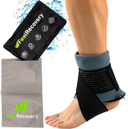 Kühlpads Gel für Sprunggelenk & Fuß (28x17 cm) - Kalt Warm Kompresse Set mit Fixierband für Bandverletzungen, Frakturen, Verstauchungen - Kühlakku Gel zur Kältetherapie mit Hülle & Klettbandage