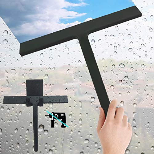 Silikon wischer Badezimmerwischer Abzieher Dusche ohne Bohren Abzieher Fenster Abzieher Bad Wischer mit Wandaufhänger für Spiegel Fenster Autoscheiben Fliesen Glas Reinigung 23 cm breit （Schwarz）