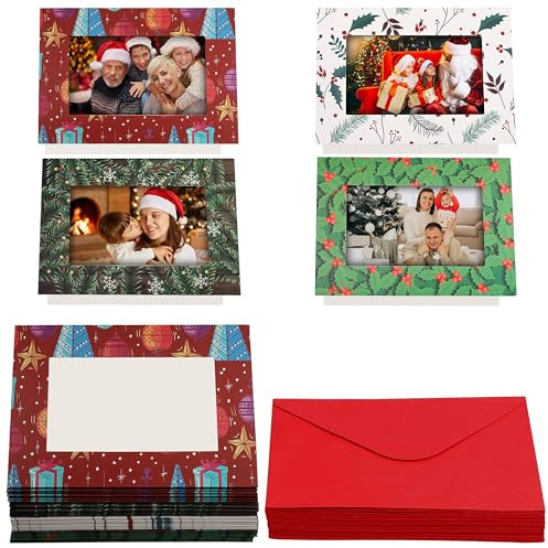 BELLE VOUS 36 Stk Weihnachtskarten mit Umschlag Set - Fotorahmen aus Pappe für Besondere Weihnachtskarten - 6 x 4 Inch Foto Einsteckkarten & Weihnachtskarten Selbst Gestalten für Familie & Freunde
