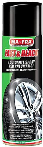 Ma-Fra Fast & Black, Lucidante Spray Antistatico per Pneumatici, Pratico, Veloce, Ravviva Il Colore Originale delle Gomme, Previene Screpolature, Formato 200ml