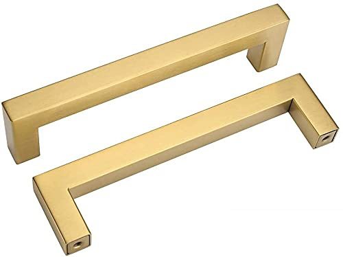 Goldenwarm 2 Pack Gold Handles for Drawers 128mm Hole Centers Gold Cabinet Handles Stainless Steel