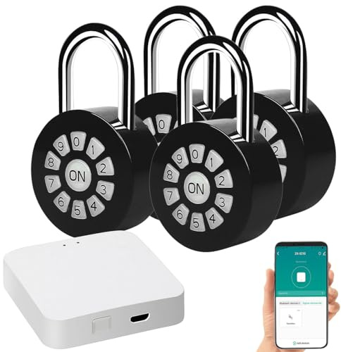 Xcase Kellerschloss: 4er Metall-Vorhängeschloss mit Zahlencode und App, IP65 + Gateway (Passwortschloss, Master-Code-Schloss)